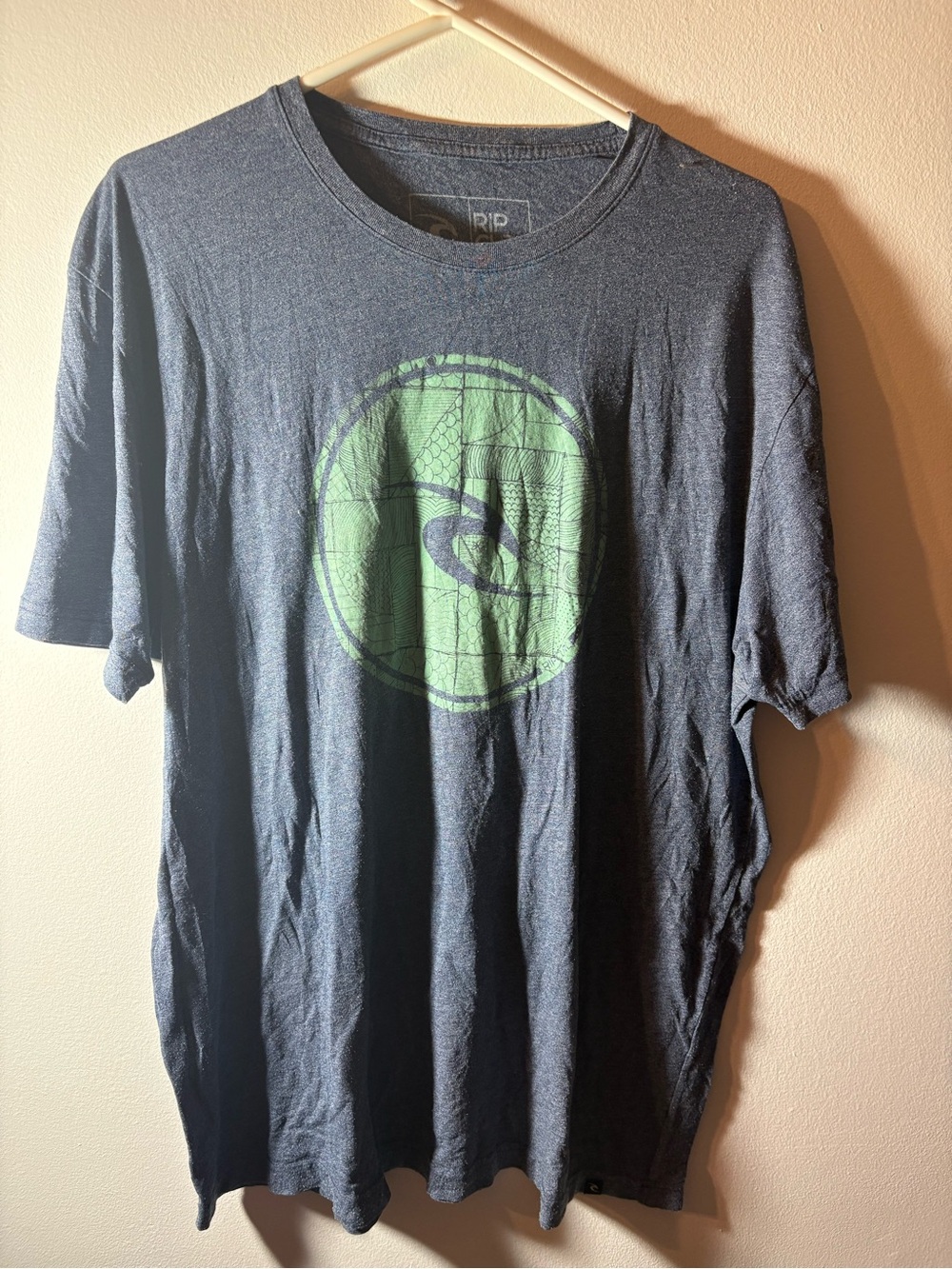 Rip Curl XL Charcoal Heather Green Wave Logo Graphic T-Shirt